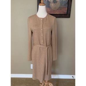 St. John Collection Long Sleeve Tan Button Dress